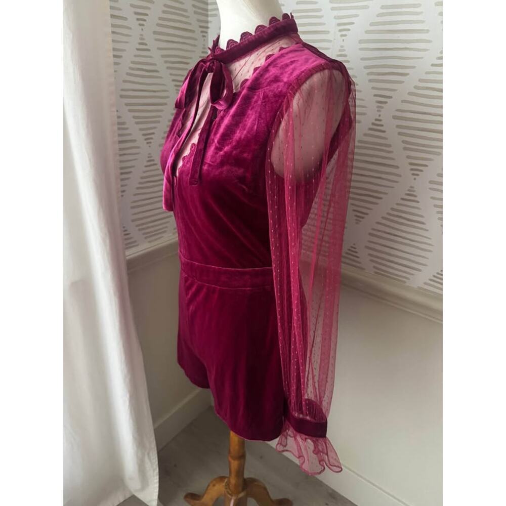 Endless Rose Women’s Medium Burgundy Velvet and Sheer Lace Romper - Picture 5 of 9